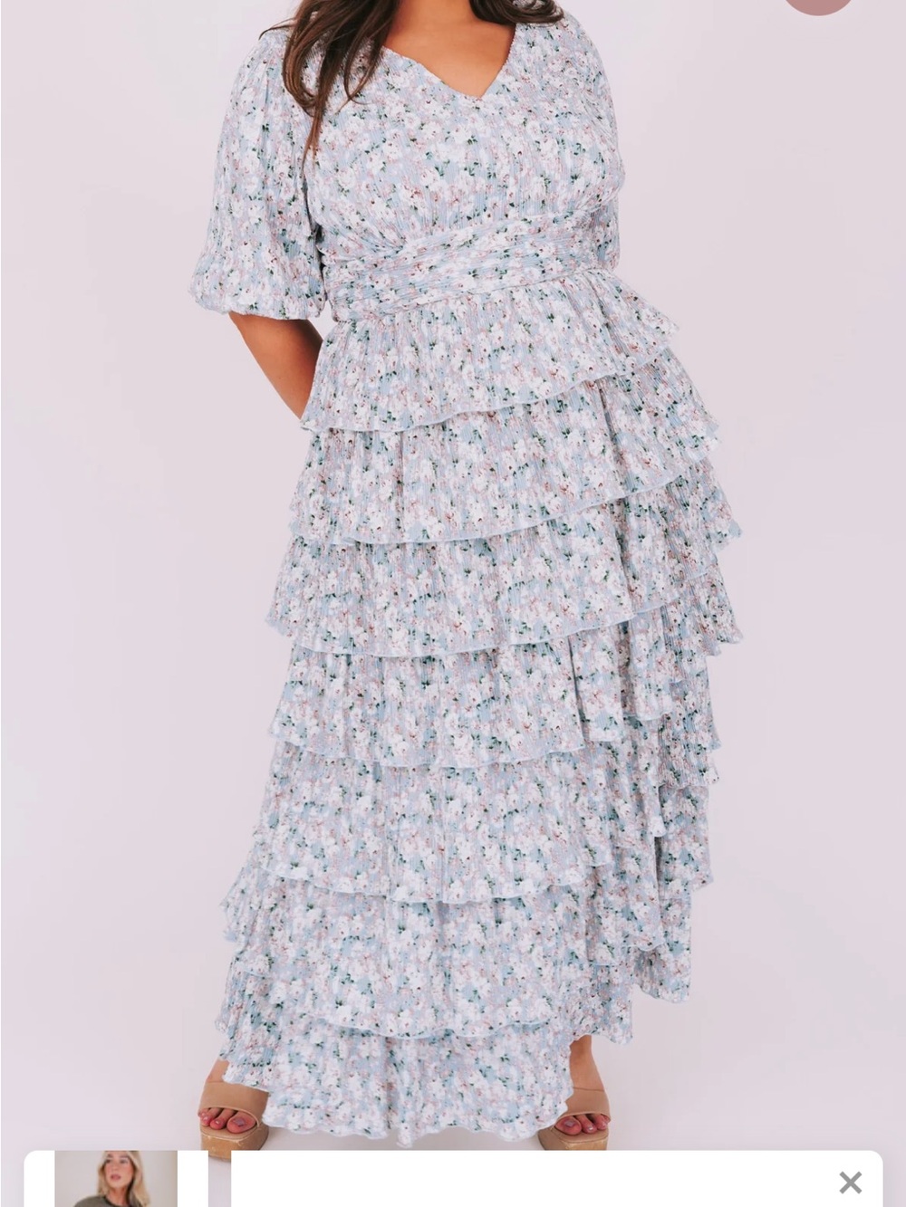 One Loved Babe- NEW // Floral Tiered Ruffle Maxi Dress - Light Blue Floral